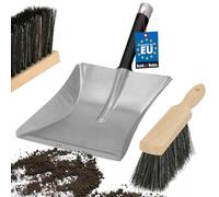 KOTARBAU® Pelle et Balayette - Pelle de Charbone en Acier Galvanisé - Balayette Bois - 30 cm - Gris et Naturel - Ramasse Poussière - Résistant - Ergonomique