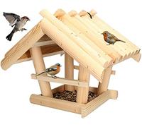KOTARBAU Petite mangeoire à oiseaux en bois naturel non peinte à suspendre avec 0,5 kg de nourriture gratuite