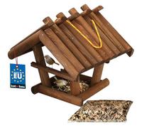 KOTARBAU® Petite mangeoire pour oiseaux, en bois naturel, marron foncé, à suspendre, avec 0,5 kg de nourriture gratuite