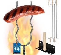 KOTARBAU® Piques à barbecue Fourchette à barbecue Fil d'acier Piques à feu de camp 100 cm Set de 5 pièces + accroche Poignée en bois Accessoires pour barbecue Fourchette à saucisse Piques à barbecue O