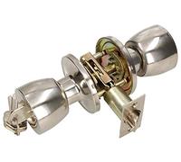 KOTARBAU Poignée de porte avec serrure - En métal - Rond - Poignée de porte rotative - Serrure à encastrer avec 3 clés - Rosace - Serrure à encastrer (chromé)
