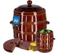 KOTARBAU® Pot à fermentation en faïence, 16 l, avec couvercle et pierre de lestage, hermétique, pour choucroute, concombre, en terre cuite, en faïence, marron