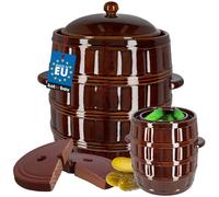KOTARBAU® Pot à fermentation en faïence, 25 l, avec couvercle et pierre de lestage, hermétique, pour choucroute, concombre, en terre cuite, en faïence, marron