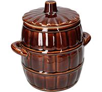 KOTARBAU® Pot à fermentation en faïence, 3,2 l, pour choucroute, concombres, en grès, avec couvercle, marron