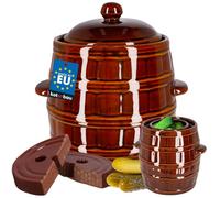 KOTARBAU® Pot à fermentation en faïence, 8 l, avec couvercle et pierre de lestage, hermétique, pour choucroute, concombre, en terre cuite, en faïence, marron