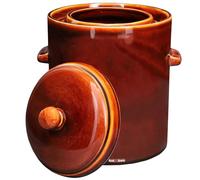 KOTARBAU® Pot de fermentation 10 L Marron Pot en grès avec couvercle hermétique Pot à choucroute Pot à cornichons Pot de conserve Tonneau en céramique avec rigole d'eau Grès Récipient en grès