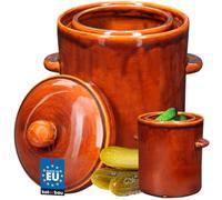 KOTARBAU® Pot de fermentation, 5 litres, marron en grès porcellanique avec couvercle hermétique, pot à concombre, concombre, casserole en céramique avec gouttière d'eau