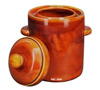 KOTARBAU® Pot de fermentation en grès, marron, 2,5 L, avec couvercle hermétique, pot à choucroute, pot à cornichons, pot de conserve, tonneau en céramique avec rigole d'eau, grès, récipient en grès