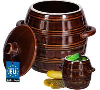 KOTARBAU® Pot de fermentation Pot de fermentation 2,5 l Récipient pour kimchi Pot de fermentation Tonneau en faïence avec couvercle Pot de fermentation Concombres Pot en terre cuite avec couvercle mar