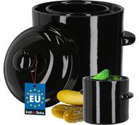 KOTARBAU® Pot de fermentation Pot en grès Faïence 1,8 l Récipient à kimchi Pot en terre cuite Pot à choucroute Pot en terre cuite avec couvercle Pot en terre cuite avec couvercle Ebène Pot à cornichon