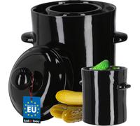 KOTARBAU® Pot de fermentation Pot en grès Faïence 2,5 l Récipient à kimchi Pot en terre cuite Pot à choucroute Pot en terre cuite avec couvercle Pot en terre cuite avec couvercle Ebène Pot à cornichon