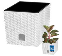 KOTARBAU® Pot De Fleur Carré De 6,8L avec Insert | Pot en Plastique Blanc | Pot Interieur | Pot De Jardin À Texture De Rotin | avec Cache Pot Exterieur | Pot De Fleur Rectangulaire