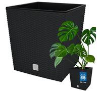 KOTARBAU® Pot De Fleur Carré De 64L avec Insert | Pot en Plastique Anthracite | Pot Intérieur | Pot De Jardin À Texture De Rotin | avec Cache-Pot Extérieur | Pot De Fleur Rectangulaire