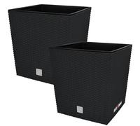 KOTARBAU® Pot de Fleur Exterieur 26 x 26 cm, avec Insert Intérieur | Lot de 2, Pot Plastique Plante 15,8 L, Pot de Fleur Carré, Aspect Rotin, Anthracite