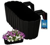 KOTARBAU® Pot de fleurs, 40 x 15 x 15 cm, anthracite, en PVC, pour balcon, avec support, bac à plantes, extérieur, balustrade, balcon, pot de fleurs, pot de fleurs