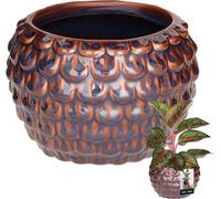 KOTARBAU® Pot de fleurs artistique en céramique grand Vintage Motif écailles de poisson fait main ⌀ 17 cm Hauteur 13 cm Cache-pot de fleurs Céramique Pot de fleurs bleu & marron Pot d'orchidée Céramiq