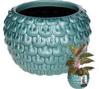 KOTARBAU® Pot de fleurs artistique en céramique grand Vintage Motif écailles de poisson fait main ⌀ 17 cm Hauteur 13 cm Cache-pot de fleurs Céramique Pot de fleurs bleu & couleur turquoise Pot d'orchi
