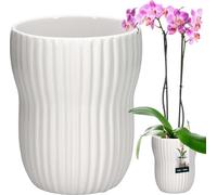 KOTARBAU® Pot de fleurs blanc intérieur rond ⌀ 11,5 cm H : 16,5 cm cannelé céramique émaillée Pots de fleurs intérieur Cache-pot céramique Pot de plantes intérieur Cache-pots orchidées Céramique Pot d