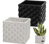 KOTARBAU® Pot de fleurs céramique émaillée Carré Blanc Noir 14 x 14 cm H 13 cm Cache-pots pour plantes d'intérieur Orchidées & succulentes Pot de plantes Pots de fleurs Cache-pot Pot de fleurs carré C