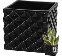 KOTARBAU® Pot de fleurs céramique émaillée Carré Noir 14 x 14 cm H 13 cm Cache-pots pour plantes d'intérieur Orchidées & succulentes Pot de plantes Pots de fleurs Cache-pot Pot de fleurs carré Collect