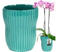 KOTARBAU® Pot de fleurs couleur turquoise intérieur rond ⌀ 11,5 cm H : 16,5 cm cannelé céramique émaillée Pots de fleurs intérieur Cache-pot céramique Pot de plantes intérieur Cache-pots orchidées Cér