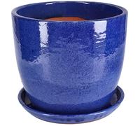 KOTARBAU® Pot de fleurs de jardin, diamètre : 31 cm, en céramique émaillée, cobalt, avec bac d'égouttement