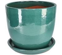 KOTARBAU® Pot de fleurs de jardin, diamètre : 31 cm, en céramique émaillée, turquoise, avec bac d'égouttement