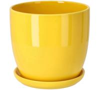 KOTARBAU Pot de Fleurs en céramique avec bac d'égouttement Jaune 13 cm