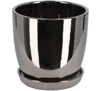 KOTARBAU® Pot de fleurs, en céramique, diamètre : 15 cm, avec bac d'égouttement, pour l'intérieur et l'extérieur, gris