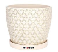 KOTARBAU® Pot de fleurs en céramique - Diamètre : 20 cm - Pour plantes - Crème - Vintage - Avec bac d'égouttement - Motif écailles de poisson