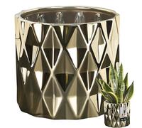 KOTARBAU® Pot de fleurs, en céramique, émaillé, doré, forme cylindrique, diamètre intérieur : 120 mm