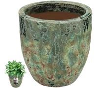 KOTARBAU® Pot de fleurs en céramique - Grand pot à herbes - Hauteur : 29 cm - Diamètre : 30 cm - Turquoise et marron - Pour la cuisine, le salon - Pour l'intérieur et l'extérieur - Résistant au gel -
