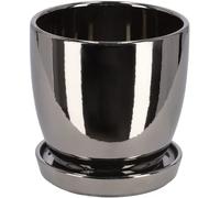 KOTARBAU® Pot de fleurs, en céramique, pour fleurs, plantes, diamètre : 13 cm, avec bac d'égouttement, pour intérieur argenté