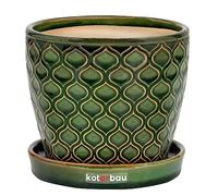 KOTARBAU® Pot de Fleurs en céramique pour Plantes - 15 cm - Vert Vintage - avec bac d'égouttement - Motif écailles de Poisson