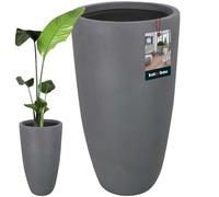 KOTARBAU® Pot de fleurs haut - En fibre d'argile - Ecolite - Hauteur : 78 cm - Diamètre : 42 cm - Moderne - Aspect béton - Grand vase de sol - Pour salon, jardin, balcon - Beau vase décoratif - Gris