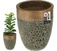 KOTARBAU® Pot de fleurs hauteur 30 cm ⌀ 25 cm Pot de fleurs or Céramique Pot de plantes résistant au gel Cache-pot pour extérieur Flower Pot Outdoor & Indoor Pot de plantes intérieur extérieur