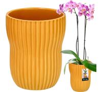 KOTARBAU® Pot de fleurs jaune moutarde intérieur rond ⌀ 11,5 cm H : 16,5 cm cannelé céramique émaillée Pots de fleurs intérieur Cache-pot céramique Pot de plantes intérieur Cache-pots orchidées Cérami