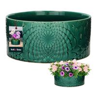 KOTARBAU Pot de fleurs, rond, en céramique, couleur turquoise, hauteur : 13 cm, diamètre : 28 cm, pour l'extérieur - Grand pot de fleurs plat