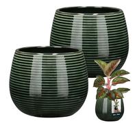 KOTARBAU® Pot de fleurs vert foncé Céramique ronde ⌀ 12 cm Hauteur 14 cm Céramique émaillée 2 pcs Cache-pot de fleurs grand Cache-pot Céramique Pot de fleurs Céramique