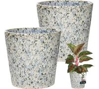 KOTARBAU® Pot de fleurs vintage Cache-pot Céramique Bleu ⌀ 12 cm Hauteur 13 cm Céramique émaillée 2 pcs Trapèze Pot de fleurs grand Cache-pot pour plantes d'intérieur Pot de fleurs bleu Céramique