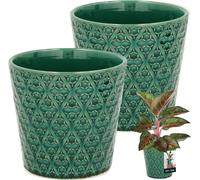 KOTARBAU® Pot de fleurs vintage Cache-pot Céramique Vert ⌀ 12 cm Hauteur 13 cm Céramique émaillée 2 pcs Trapèze Pot de fleurs grand Cache-pot pour plantes d'intérieur Pot de fleurs bleu Céramique