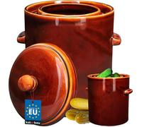 KOTARBAU® Pot de jardin 10 L Brun Pot en grès avec couvercle hermétique Pot à choucroute Pot à cornichons Pot à conserves Fût en céramique avec rigole d'eau Grès Pot en grès