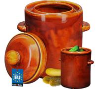 KOTARBAU® Pot de jardin 2,5 L Brun Pot en grès avec couvercle hermétique Pot à choucroute Pot à cornichons Pot à conserves Fût en céramique avec rigole d'eau Grès Pot en grès