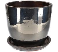 KOTARBAU® - Pot de jardin pour fleurs, diamètre 31 cm, en céramique émaillée, couleur graphite, avec bac anti-goutte