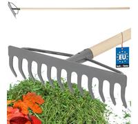 KOTARBAU® Rateau à Feuille - Métal - 31 cm - Râteau Jardin - 12 Dents - avec Manche en Bois - Outil Robuste pour Entretien Gazon Jardinage - Gris & Naturel