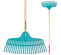 KOTARBAU® Rateau a Feuille - Plastique - 46 cm - avec Manche en Bois - 23 Dents - Rateau Jardin - Ramasse Feuille - Balai Gazon - Turquoise