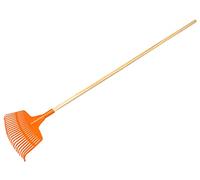 KOTARBAU® Rateau à Feuilles - Plastique - 23 Dents - Orange - avec Manche en Bois - Râteau Jardin - Balai à Gazon - Ramasse Feuilles - Léger - Résistant - Entretien Jardin