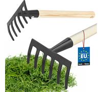 KOTARBAU® Râteau de jardin 33 cm avec 6 dents Petit râteau manuel en acier pour ratisser les feuilles mortes et l'herbe Poignée en bois