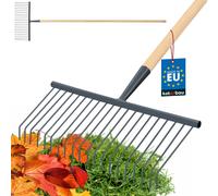 KOTARBAU® Râteau de jardin en fil métallique 420 mm avec manche en bois 150 cm Râteau en acier Balai éventail pour balayer les feuilles mortes Râteau de jardin Outils de jardin