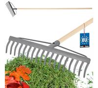 KOTARBAU Râteau en acier résistant, 460 mm, râteau à feuilles, râteau droit, râteau de jardin, avec poignée, râteau tête, râteau à gazon à dents droites, métal